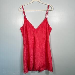 Victoria’s Secret Y2K Red Pink Lace Trim Slip Dress Size L
